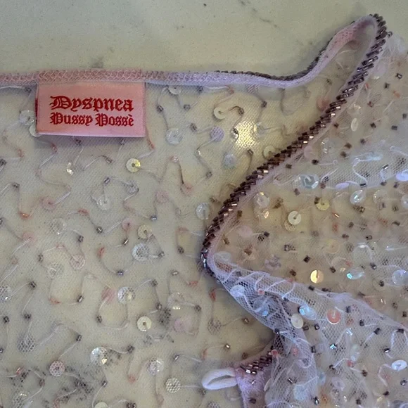 NWOT Dyspnea AUS pink hand beaded ruffle tulle cardigan - Picture 2 of 3